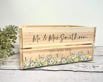 Personalised Wooden Wedding Card Crate, Wildflower Keepsake Box