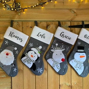 Personalised Christmas Stocking - Personalised grey stocking - christmas stocking - santa - snowman - Christmas Eve - Christmas - dark grey