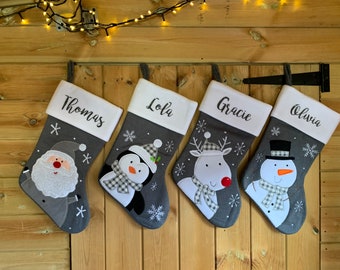Personalised Christmas Stocking - Personalised grey stocking - christmas stocking - santa - snowman - Christmas Eve - Christmas - dark grey