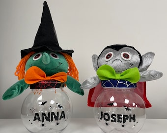 Słoik na cukierki na Halloween - Spersonalizowany słoik na Halloween - Słoik na smakołyki na Halloween - Słoik na cukierki - Spersonalizowany prezent - cukierek albo psikus - Słoik na Halloween