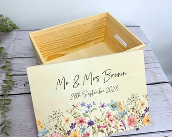 Personalised Wildflower Floral Keepsake Box - Memorial box with lid