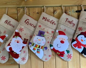 Personalized Christmas Stocking: Santa, Snowman, Reindeer, Penguin