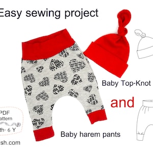 Baby Harem Pants Sewing Patterns, Baby Hat Sewing Pattern, PDF Sewing Patterns for Boy and for Girl, Sewing Pattern pdf Sizes 0Month-6 YEARS
