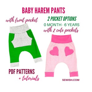 Harem Pants Baby Sewing Patterns, PDF sewing patterns for boy and for girl, Instant Download Sewing Pattern pdf, Sizes 0Month - 6 YEARS