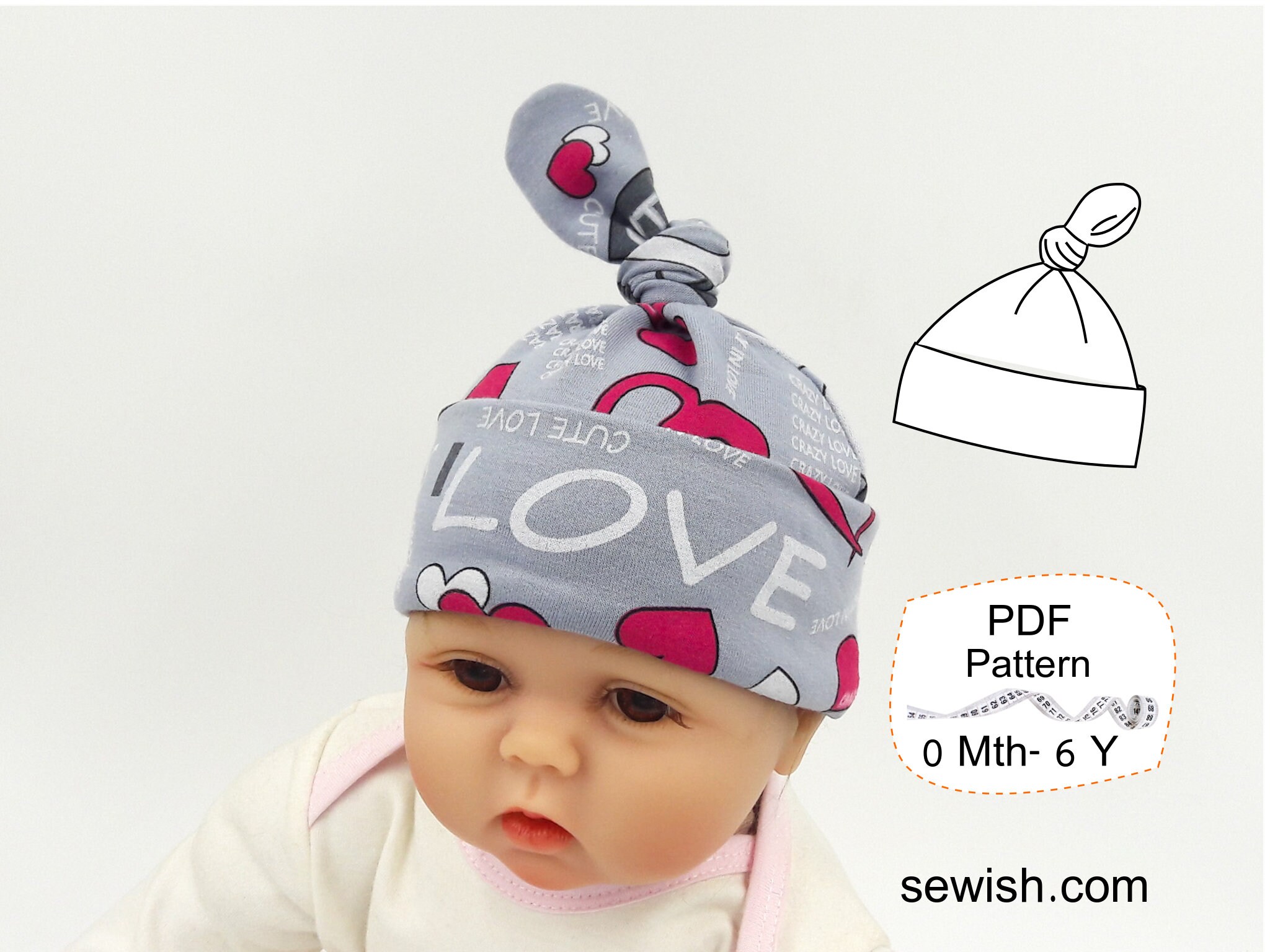 Baby Hat Sewing Patterns Topknot Baby Hat Sewing Pattern Etsy