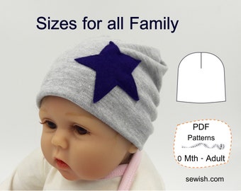 Slouchy Beanie Hat Sewing Patterns, PDF sewing pattern, Patterns for Boy and Girl,  Slouchy Hat Beanie For All Family, Sizes NEWBORN - ADULT