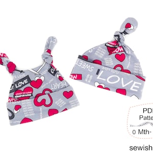 Baby Hat Sewing Patterns, Top-Knot Baby Hat Sewing Pattern, PDF sewing patterns, Instant Download Sewing Pattern pdf, Sizes 0Month - 6 YEARS
