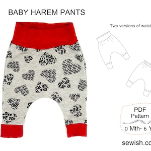 Baby Harem Pants Sewing Patterns, PDF Sewing Patterns for Boys and for Girls, Instant Download Sewing Pattern pdf, Sizes 0Month - 6 YEARS