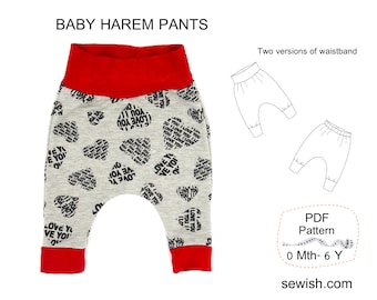 Baby Harem Pants Sewing Patterns, PDF Sewing Patterns for Boys and for Girls, Instant Download Sewing Pattern pdf, Sizes 0Month - 6 YEARS