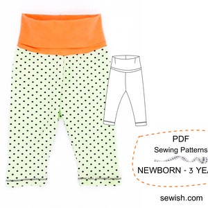 Leggings Baby Sewing Patterns, PDF Sewing Patterns for Girls, Sewing Patterns for Boys, Download Sewing Pattern pdf Sizes NEWBORN - 3 YEARS