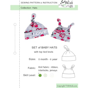 Baby Hat Sewing Patterns, Top-Knot Baby Hat Sewing Pattern, PDF sewing patterns, Instant Download Sewing Pattern pdf Sizes NEWBORN - 6 YEARS