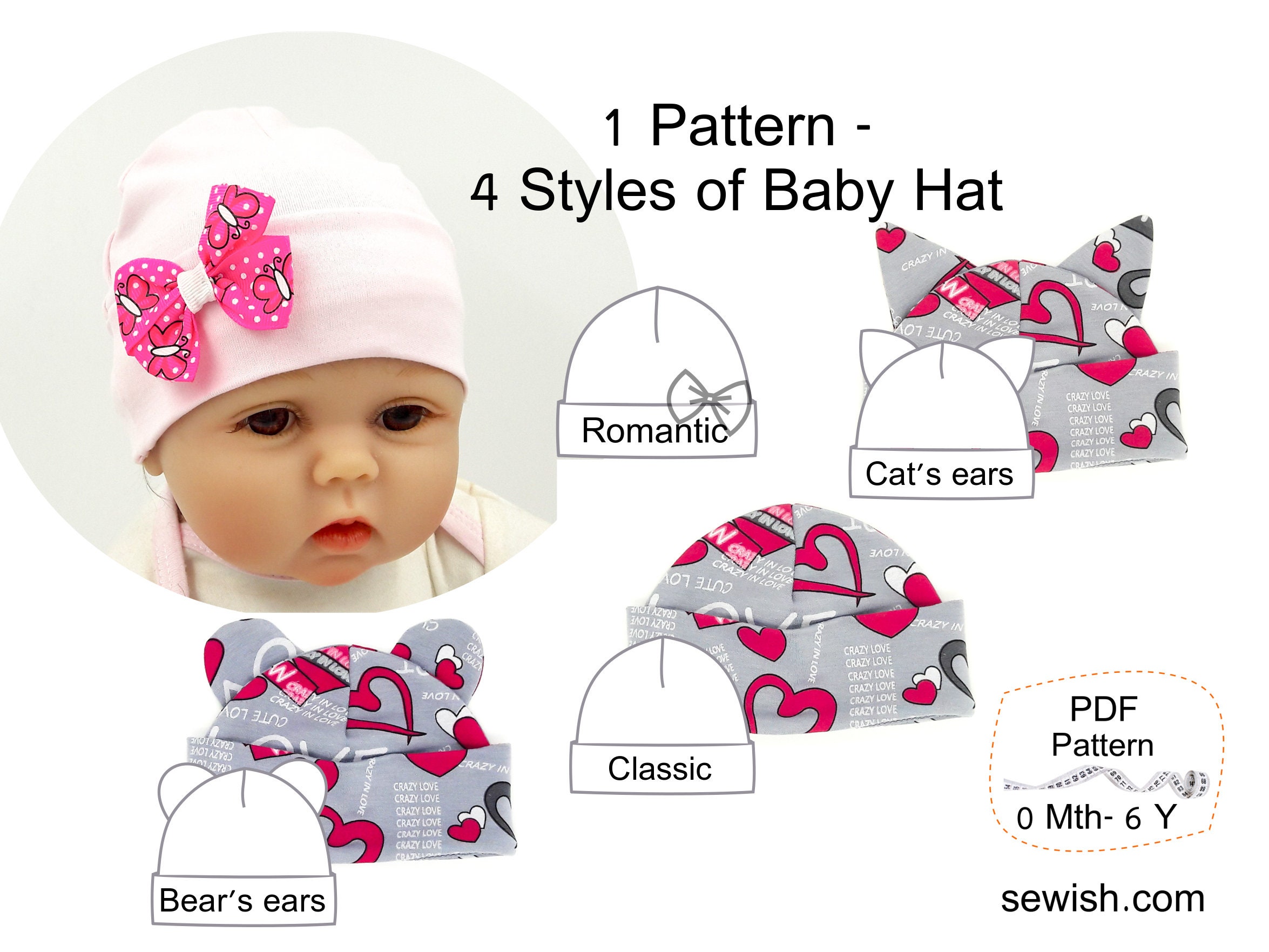 Baby Hat Sewing Patterns Newborn Hat Sewing Patterns PDF Etsy