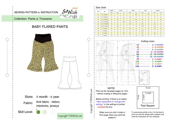 Baby Bell Bottom Pants Sewing Pattern Sewing Pattern Bell Bottom