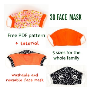Pattern for Face Mask, Face Mask PDF Sewing Pattern for Children and Adults, Washable Face Mask, Reusable Face Mask Pattern