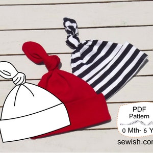 Baby Hat Sewing Patterns, Top-Knot Hat Sewing Pattern, PDF sewing patterns for Boy and for Girl, Sewing Pattern pdf, Sizes NEWBORN - 6 YEARS