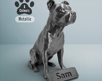 Personalised Staffordshire (Staffy) Bull Terrier Metallic Finish Statue Ornament - Dog Lovers Gifts, Memorial Keepsakes
