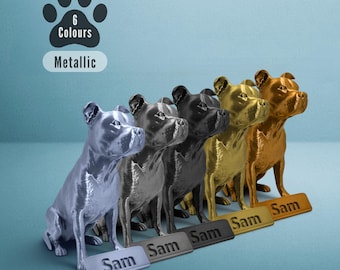 Personalised Staffordshire (Staffy) Bull Terrier Metallic Finish Statue Ornament - Dog Lovers Gifts, Memorial Keepsakes