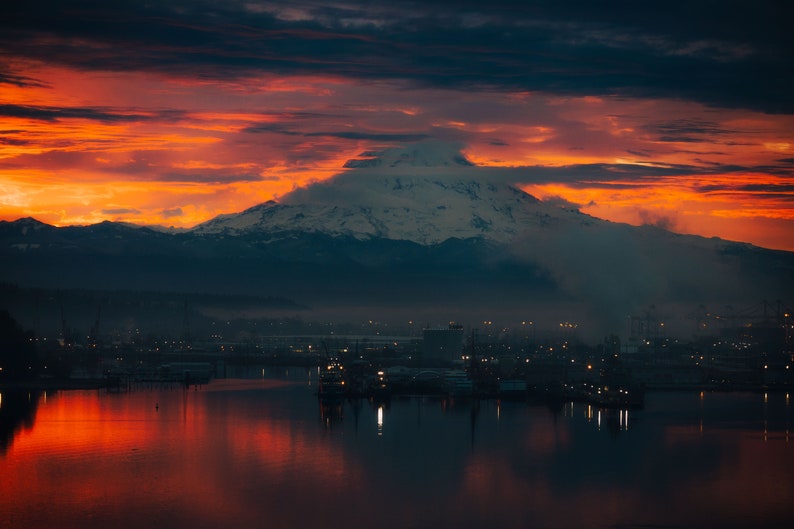 Mt Rainier Sunrise Port of Washington Photography Print Etsy