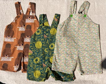 Handmade 100% Cotton  Overalls in Size 3T Grogu Baby Yoda, Watermelons, Charlie Harper Beavers