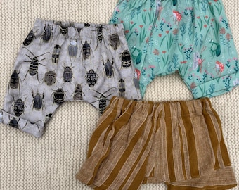 Handmade Cotton Baby Shorts Beetles, Garden Bugs and Upcycled Cotton Options in Sizes 3-6 Months 6-12 Months