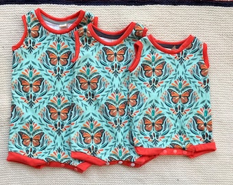 ORGANIC COTTON MONARCH Butterfly and Caterpillar Chrysalis Baby Romper Button Diaper Access Handmade