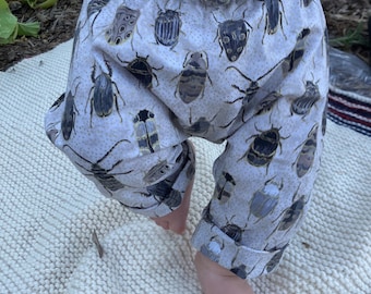 100% COTTON Tan & Gold Beetles Baby Pants Size Newborn - 18 Months Hand Sewn