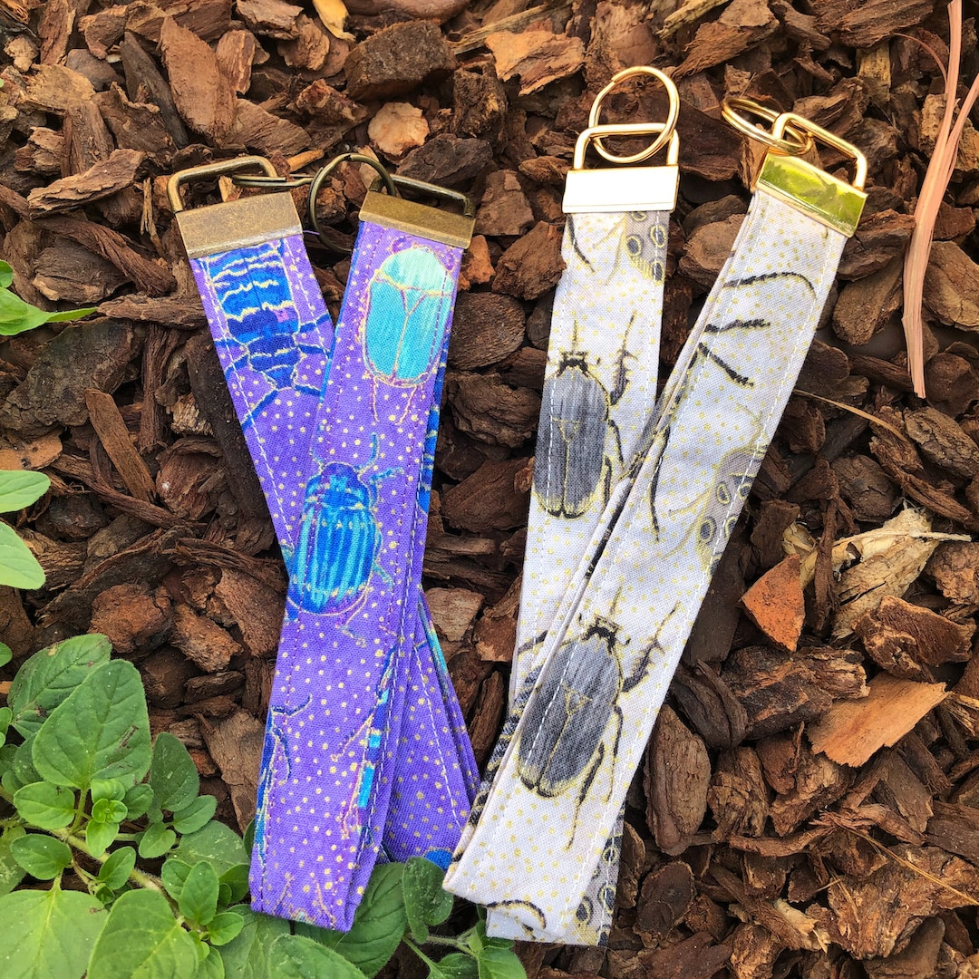 Handmade BEETLE INSECT Wristlet Keychain Landyards Purple and Brown ...