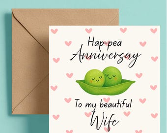 Funny Anniversary Card for Wife – Hap-pea Anniversary Pun Card, Cute Romantic Card for Her, Funny Wedding Anniversary Card