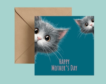 Mother's Day Card – Adorable Kittens Peeking – Cat Mum Greeting (UK Printed)
