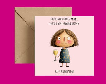 Wine Powered Mum Card – Humorous Mother’s Day Greeting (UK)