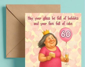 Funny Birthday Card: Bubbles, Cake & Custom Age Balloon
