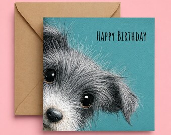 Puppy Birthday Card, Adorable Dog Lover Greeting, Blank Inside, Kraft Envelope