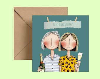 Anniversary Card – Couple Toasting Champagne, Romantic Greeting for Partner