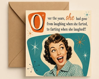 Funny Retro Birthday Card, Cheeky Friend, Rude Humour, Vintage Style, Blank Inside