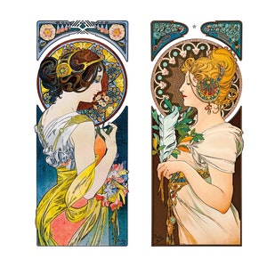 Alphonse Mucha. Art nouveau poster. Art nouveau print. Primrose and Feather. White edition.