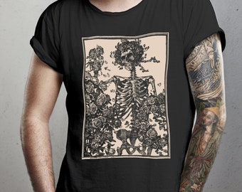Gothic Skull & Roses-T-shirt: T-shirt met dankbaar skelet