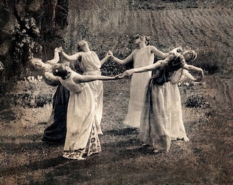 Circle Of Witches Vintage Women Dancing Print Poster. Digitally remastered. Unframed