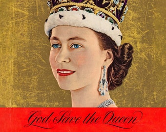 エリザベス2世女王記念碑 ヴィンテージ 若い頃のポートレート アート