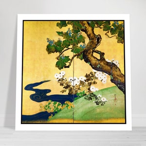 Sakai Hoitsu Art Print - Japanese Paulownias & Chrysanthemums Poster - Premium Matte Decor