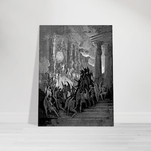 Gustave Dore Satan i rådet Konsttryck | Mörkt ockult Paradise Lost Väggdekor | Gotisk mytologisk gravyr Matt Poster | Dark Academia bild 18
