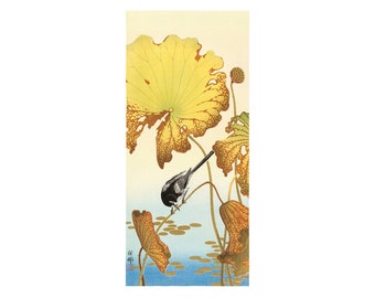 Ohara Koson Print: Wagtail and Lotus, Vintage Japanese Art