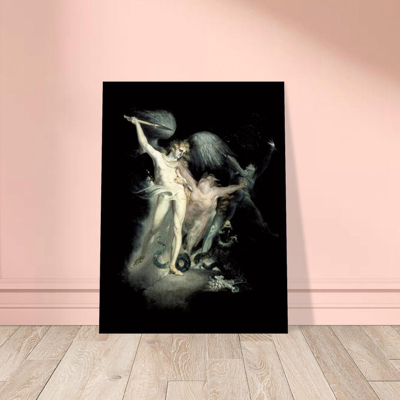 Satan & Death Occult Art Print | Goth Fantasy Poster | Vintage Satanic Wall Art Gift | John Henry Fuseli Print | Dark Academia Decor