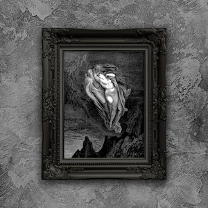 Gustave Dore Print: Canto 5 Paolo & Francesca - Divine Comedy Inferno Woodcut Poster - Art Reproduction