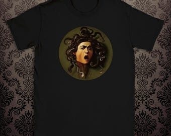 Camiseta Medusa da Caravaggio - Camiseta de gola redonda unissex inspirada na arte - Macia e estilosa