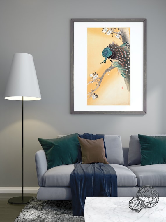 小原古邨「桜に孔雀」。ヴィンテージの日本版画。複製。額なし - Etsy 日本