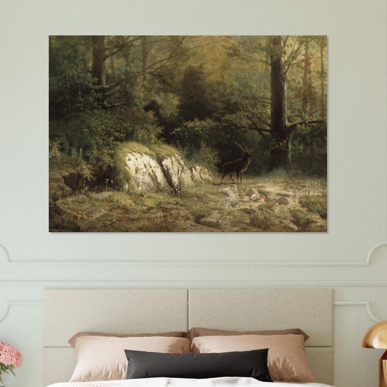 Rustic Deer Forest Landscape Art Print - Vintage Matte Poster - Etsy UK