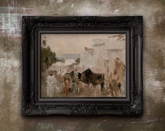 Póster de pintura al óleo de paisaje abstracto: arte mural rústico neutro