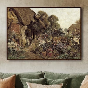 Vintage Cottage Garden Painting: Rustic Floral Wall Art