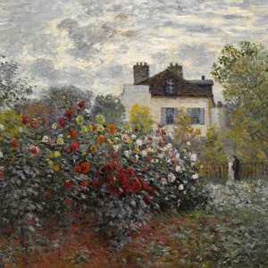 Rose Garden Vintage Cottage Garden. Oil Painting Print. Vintage Landscape. Cottage Decor Rose Garden Wall Art. Digitally Remastered