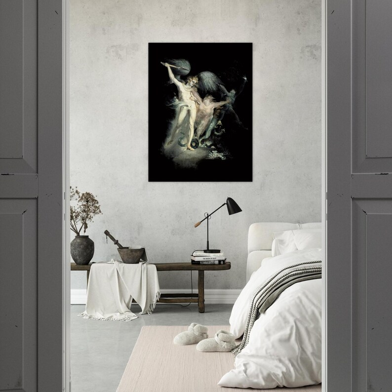 Satan & Death Occult Art Print | Goth Fantasy Poster | Vintage Satanic Wall Art Gift | John Henry Fuseli Print | Dark Academia Decor